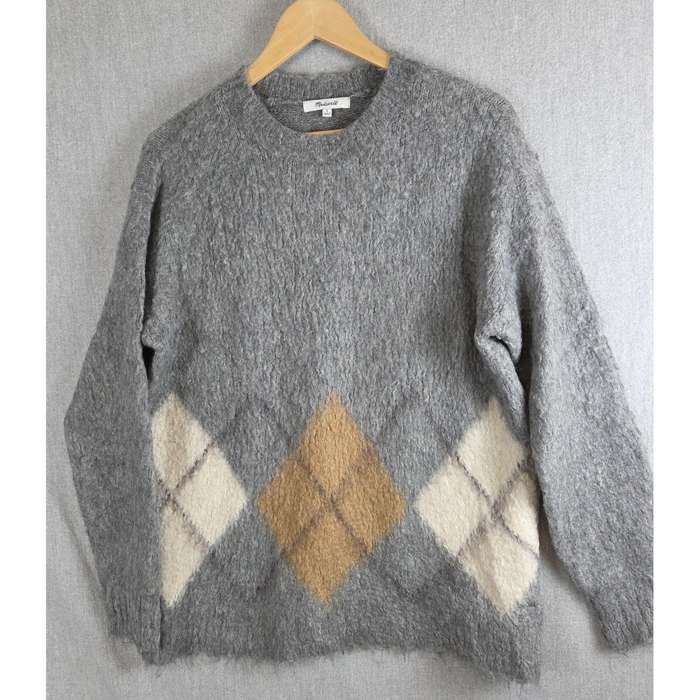 Madewell Marilyn Brushed Argyle Sweater S Wool Alpaca Blend Academia Career Gray